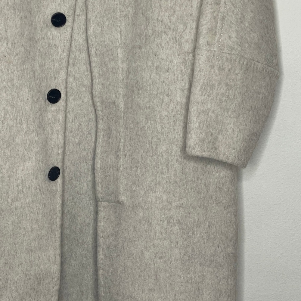 MOTF Premium Wool Blend Longline Overcoat Oatmeal Beige Minimalist Coat Size M - Picture 5 of 11